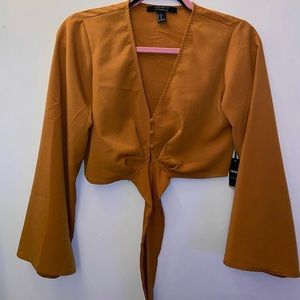 Mustard Long Sleeve Tied Crop Top